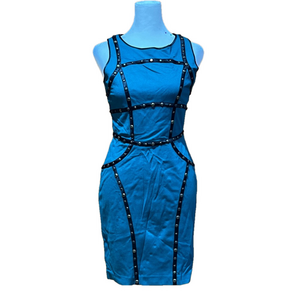 Cynthia Steffens sleeveless short dress with embellishments blue green & black